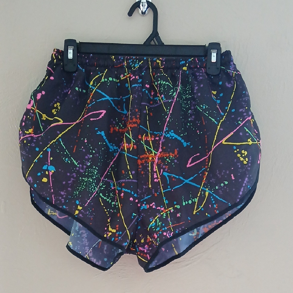 Soark Black Athletic Shorts with Cosmic Design and‎ Elastic Waistband Sz L
